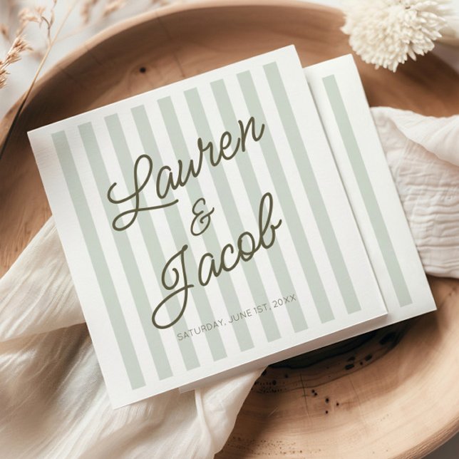 Guardanapo De Papel Modern Minimal Minimalist Green Stripes Wedding (Criador carregado)