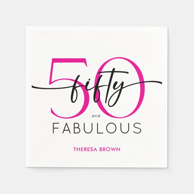 Guardanapo De Papel Modern Minimal Pink Fifty Fabulous Script Birthday (Frente)