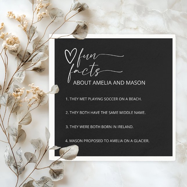 Guardanapo De Papel Modern Minimalist Black & White Fun Facts Wedding (Modern Minimalist Black & White Fun Facts Wedding Napkins)