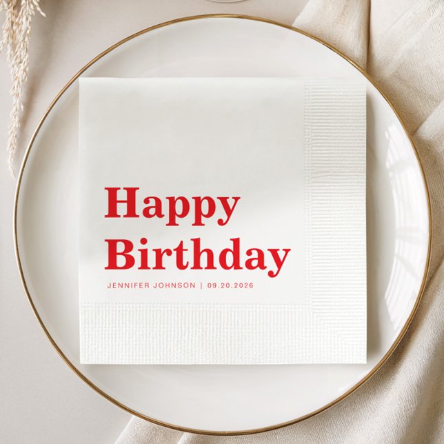 Guardanapo De Papel Modern Minimalist Red Birthday (Modern Minimalist Red Birthday Napkins)