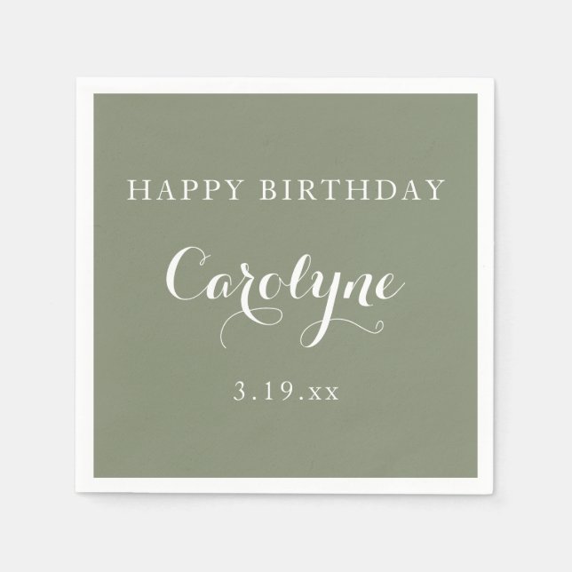 Guardanapo De Papel Modern Minimalist Sage Green Birthday  (Frente)