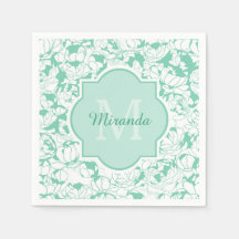 Modern Mint Green Floral Girly Monograma Com Nome