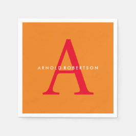 Guardanapo De Papel Modern Monograma Trendy Orange Red