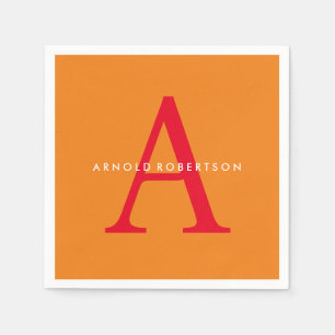 Guardanapo De Papel Modern Monograma Trendy Orange Red