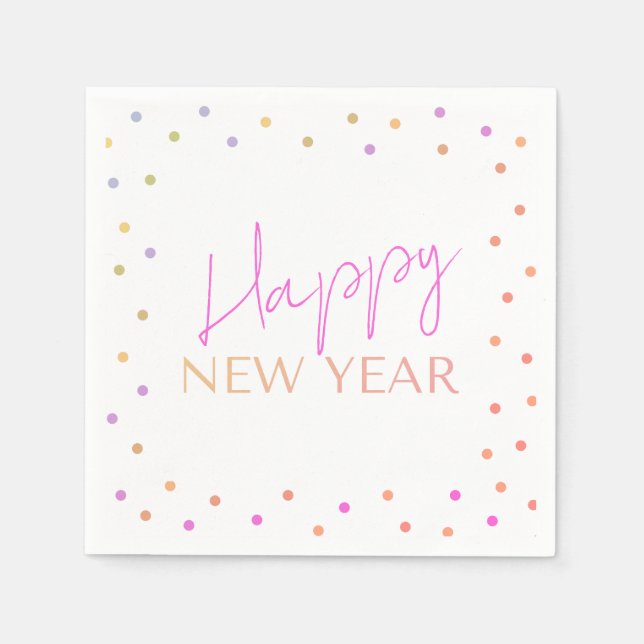 Guardanapo De Papel Modern Multicolor Dots Happy New Year  (Frente)