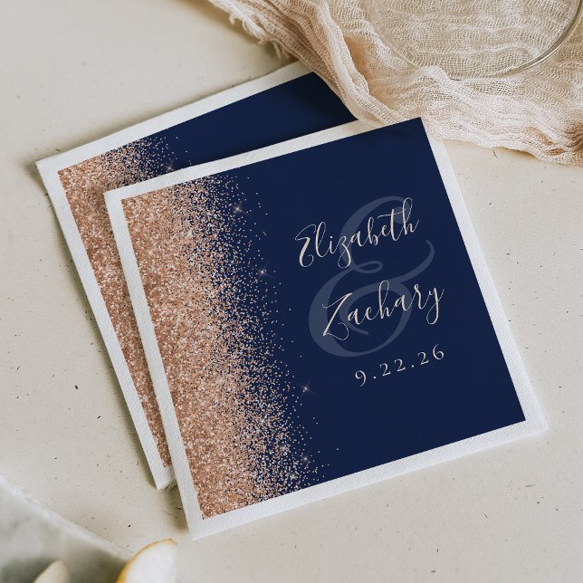 Guardanapo De Papel Modern Navy Blue Peach Glitter Wedding (Criador carregado)