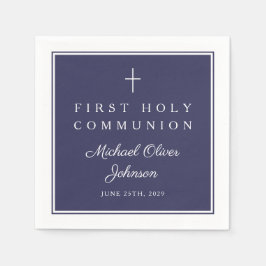 Guardanapo De Papel Modern Navy Blue Religious Boy First Communion