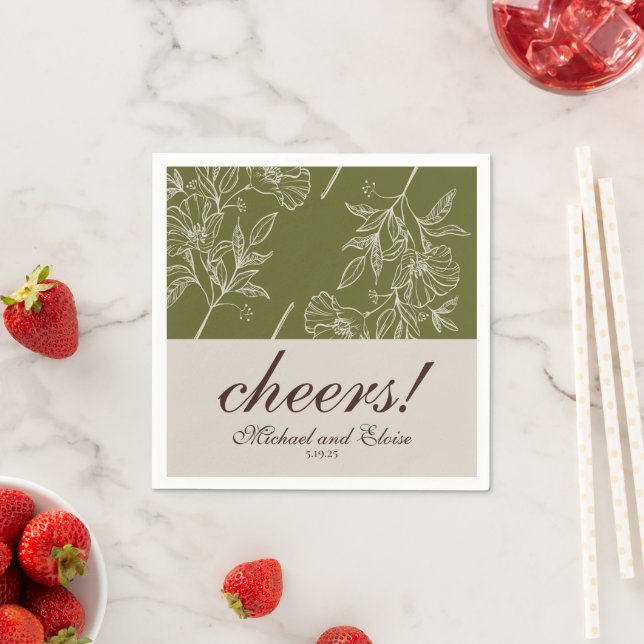 Guardanapo De Papel Modern Neutral Floral Cheers Personalized Wedding (Insitu)