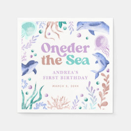 Guardanapo De Papel Modern Oneder the Sea Dolphin Retro First Birday