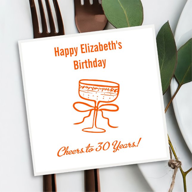 Guardanapo De Papel Modern Orange Cheers to 30 anos Aniversário Napkin (Criador carregado)