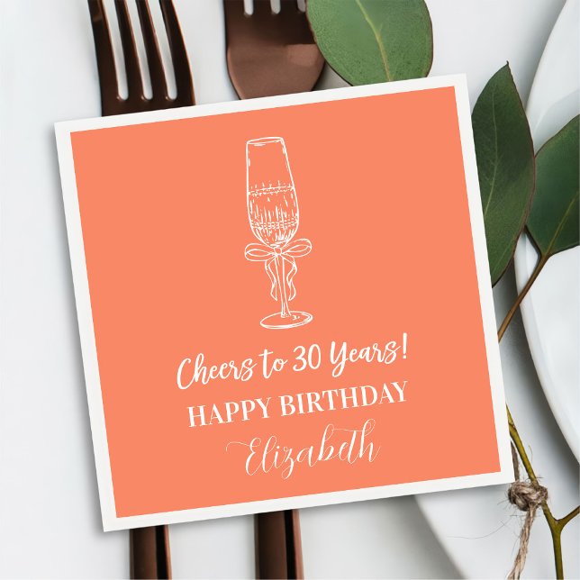 Guardanapo De Papel Modern Orange Cheers to 30 anos Aniversário Napkin (Criador carregado)