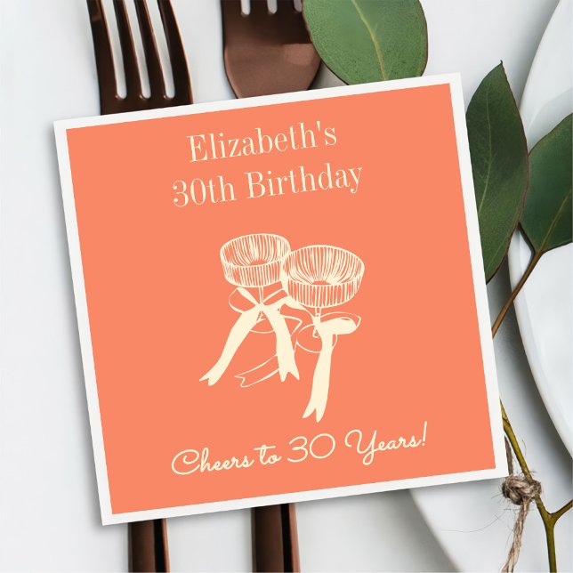Guardanapo De Papel Modern Orange Cheers to 30 anos Aniversário Napkin (Criador carregado)