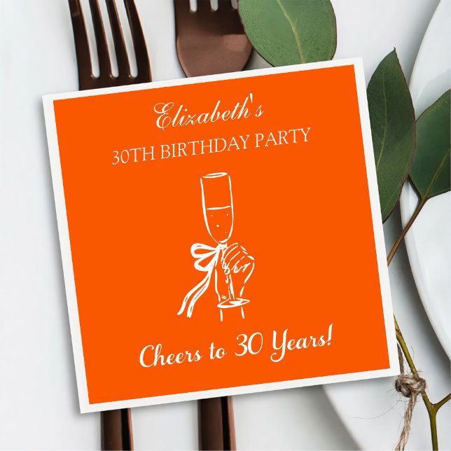 Guardanapo De Papel Modern Orange Cheers to 30 anos Aniversário Napkin (Criador carregado)