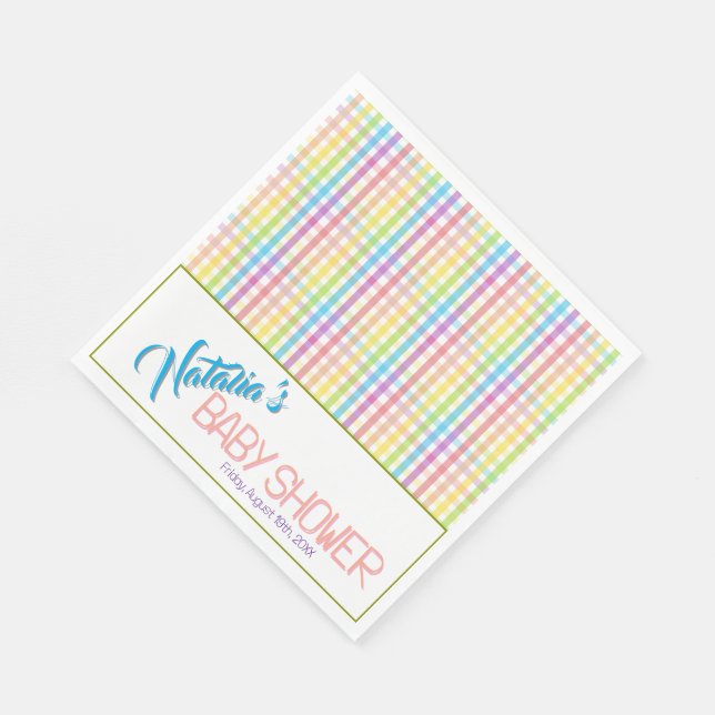 Guardanapo De Papel Modern Pastel Plaid Rainbow Baby Shower Party (Quina)