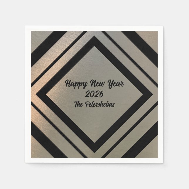 Guardanapo De Papel Modern Personalized Brushed Metal Happy New Years (Frente)