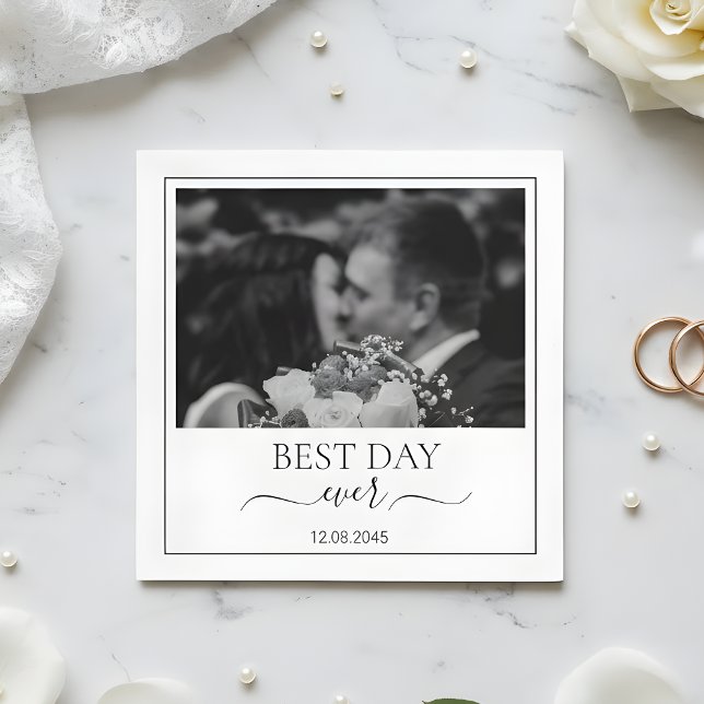 Guardanapo De Papel Modern Photo Best Day Ever Wedding Custom Napkin (Criador carregado)