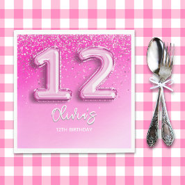 Guardanapo De Papel Modern Pink Balloon 12th Birthday for Girl