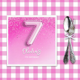 Guardanapo De Papel Modern Pink Balloon 7th Birthday for Girl