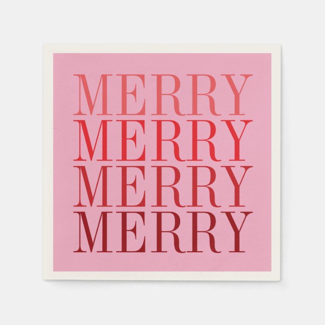Guardanapo De Papel Modern Pink Red Merry Holiday Christmas Retro (Frente)