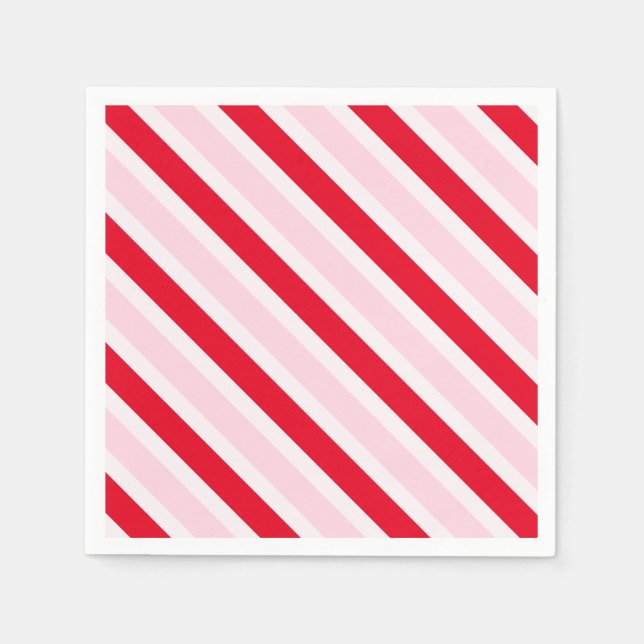 Guardanapo De Papel Modern Pink Red Stripes Christmas (Frente)