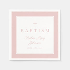 Guardanapo De Papel Modern Pink Religius Cross Girl Baptism