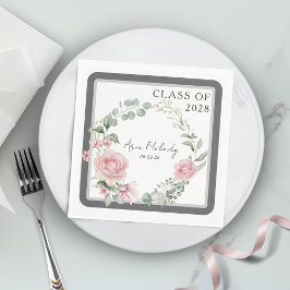 Guardanapo De Papel Modern Pink Roses Script Class of Graduation