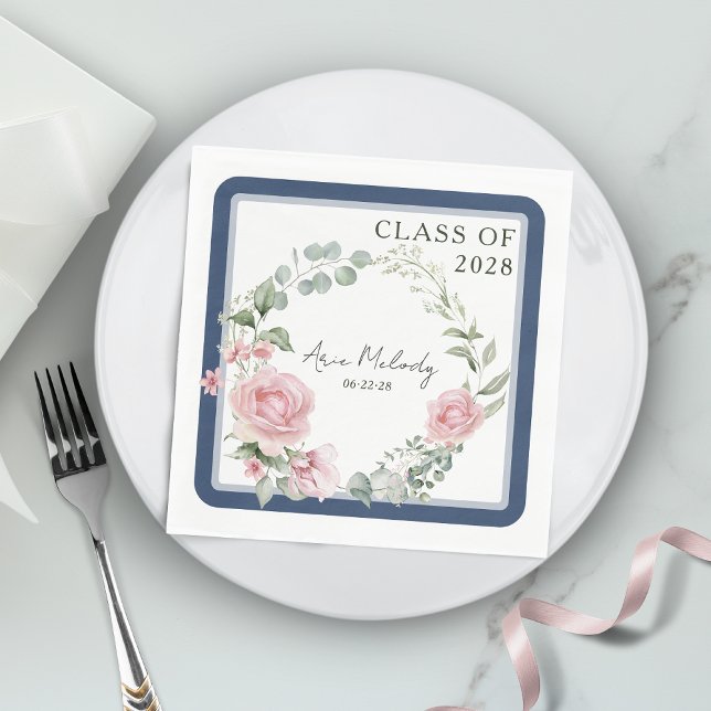 Guardanapo De Papel Modern Pink Roses Script Class of Graduation (Criador carregado)