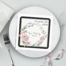 Guardanapo De Papel Modern Pink Roses Script Class of Graduation