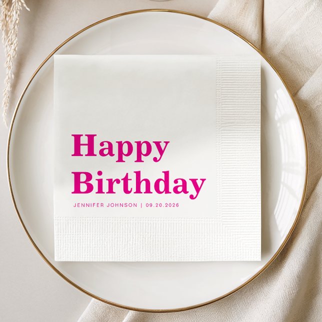 Guardanapo De Papel Modern Pink Typography Birthday (Modern Pink Typography Birthday Napkins
)