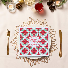 Guardanapo De Papel Modern Poinsettia pattern christmas white bg
