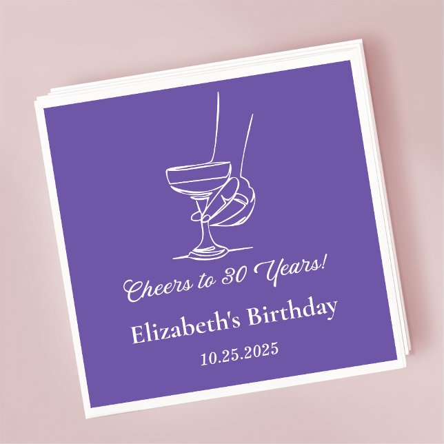 Guardanapo De Papel Modern Purple Cheers to 30 anos Aniversário Napkin (Criador carregado)