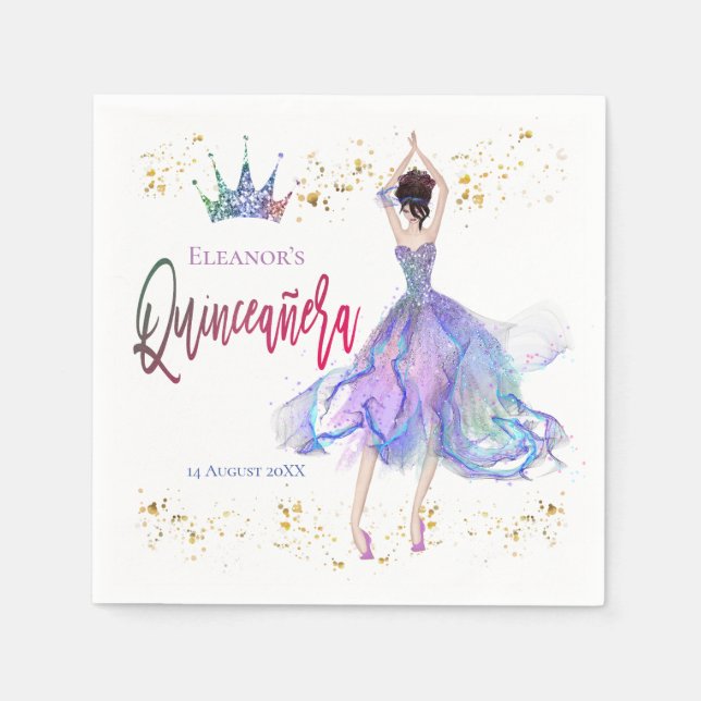 Guardanapo De Papel Modern Quinceanera Lilac Pastels Dancer Crown Name (Frente)
