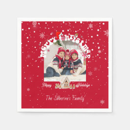 Guardanapo De Papel Modern Red Curved Graffiti Merry Christmas Photos 