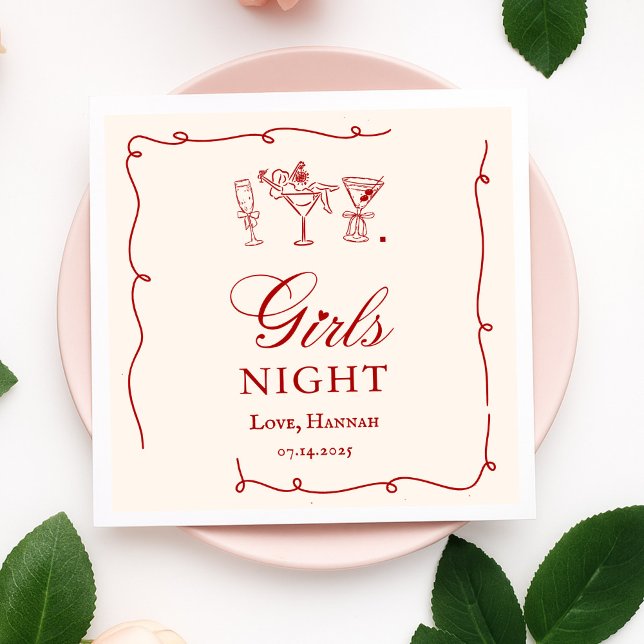 Guardanapo De Papel Modern Red Girls Night Dinner Party (Criador carregado)