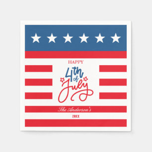 Guardanapo De Papel Modern Red, White & Blue 4 De Julho