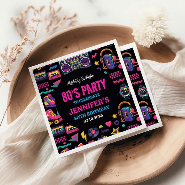Guardanapo De Papel Modern Retro Neon 80’s Birthday Party for Adults (Modern Retro Neon 80’s Birthday Party for Adults Napkins
)