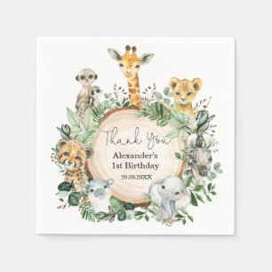Guardanapo De Papel Modern Safari Wild Animal Greenery Party