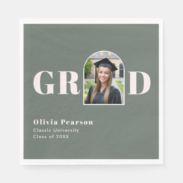 Guardanapo De Papel Modern Sage Green Pink Arch Photo Graduation (Frente)