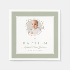 Guardanapo De Papel Modern Sage Green Religious Cross Boy Baptism
