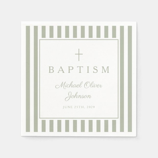 Guardanapo De Papel Modern Sage Green Religius Cross Boy Baptism (Frente)