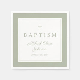 Guardanapo De Papel Modern Sage Green Religius Cross Boy Baptism
