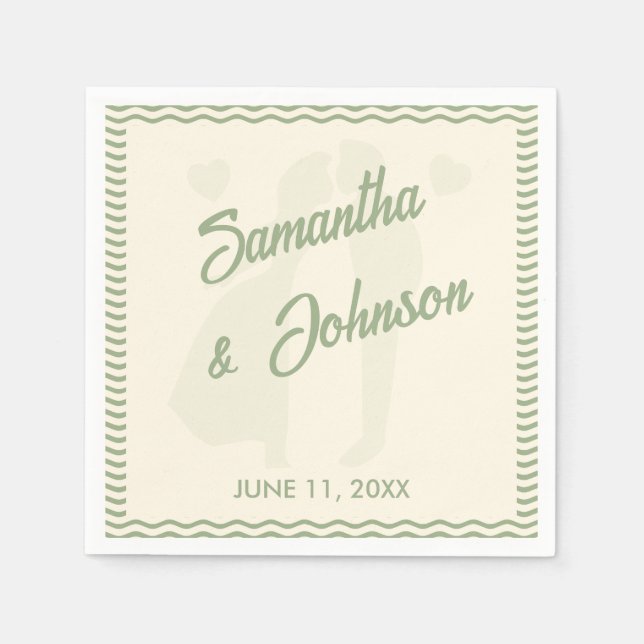 Guardanapo De Papel Modern Sage Green Wavy Stripe Wedding (Frente)