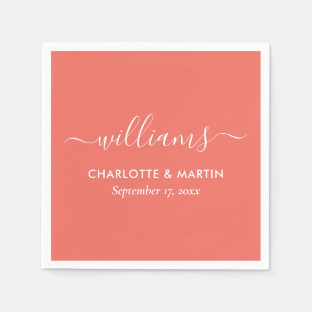 Guardanapo De Papel Modern Script Coral Wedding (Frente)