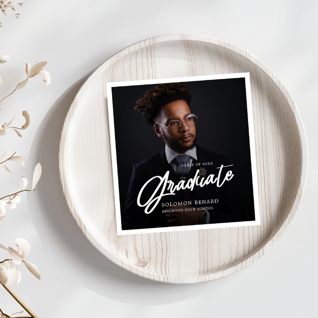 Guardanapo De Papel Modern Script Graduate Photo Graduation (Criador carregado)