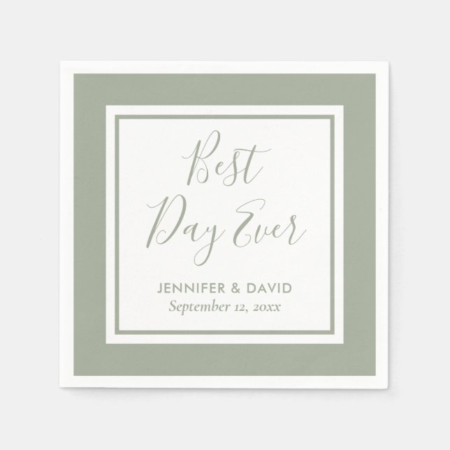 Guardanapo De Papel Modern Script Sage Green Wedding (Frente)