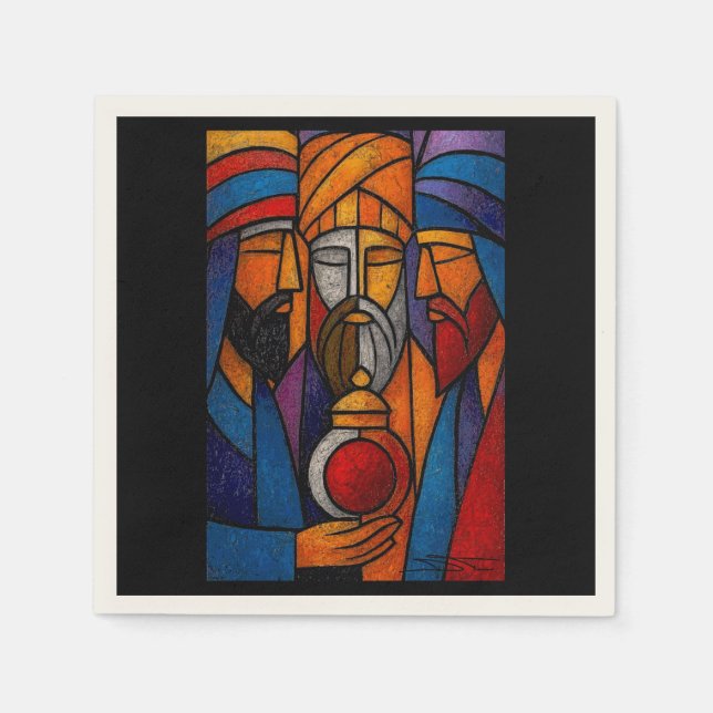 Guardanapo De Papel Modern Stained Glass Three Wise Men (Frente)