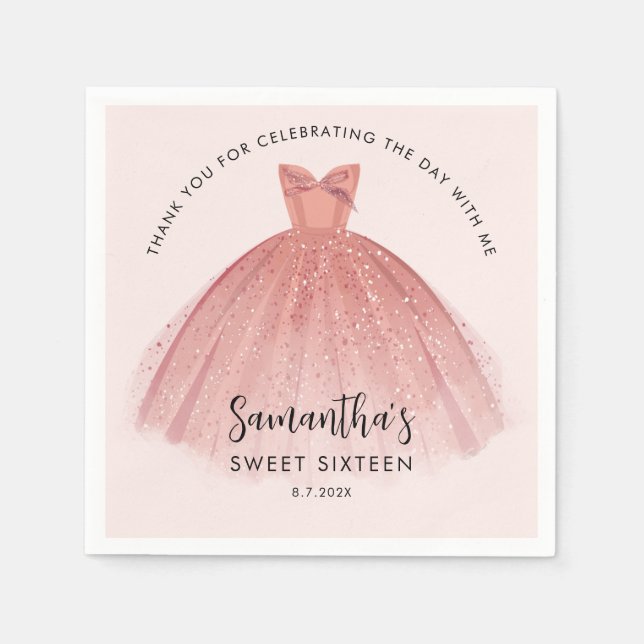 Guardanapo De Papel Modern Sweet 16 Script Vestir Papel Personalizado  (Frente)