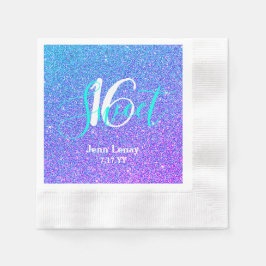 Guardanapo De Papel Modern Sweet 16 Teal Purple Glitter Personalizado