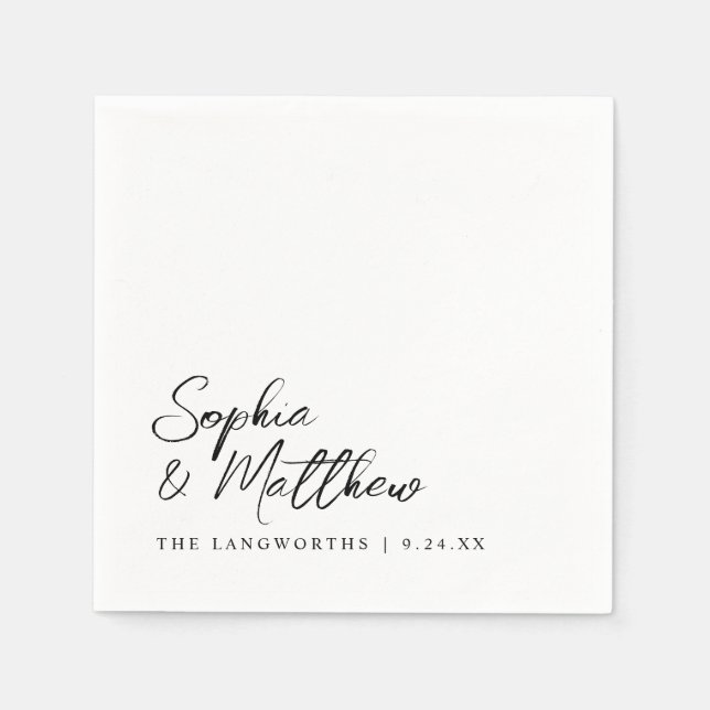 Guardanapo De Papel Modern Trendy Black and White Handwritten Wedding (Frente)
