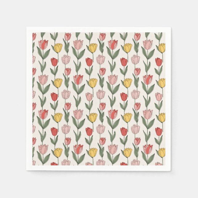 Guardanapo De Papel Modern Tulip Floral Pattern Soft Botanical Spring (Frente)